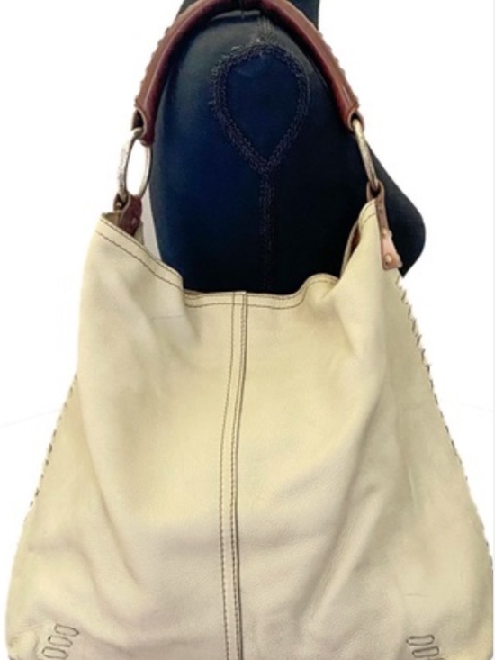 Lucky Brand Handbags - Lucky Brand Cream Leather Shoulder Hobo with Brown Handle